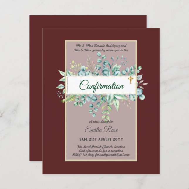 Greenery CONFIRMATION Invite Modern Double Sided (Front/Back)