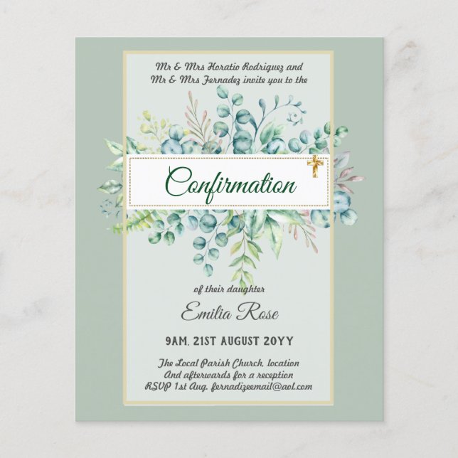 Greenery CONFIRMATION Invite Modern Double Sided Flyer (Front)