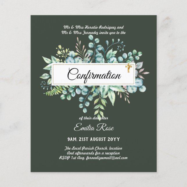 Greenery CONFIRMATION Invite Modern Double Sided Flyer (Front)