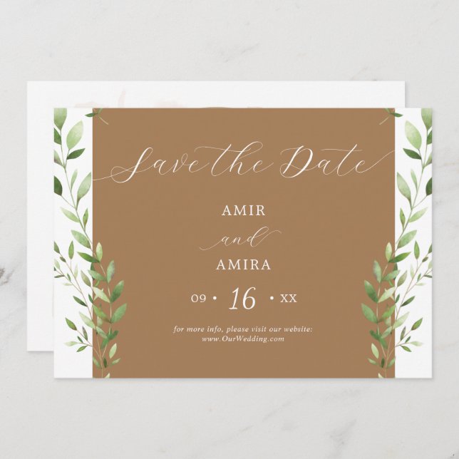 Greenery Coordinate Horizontal Save The Date (Front/Back)