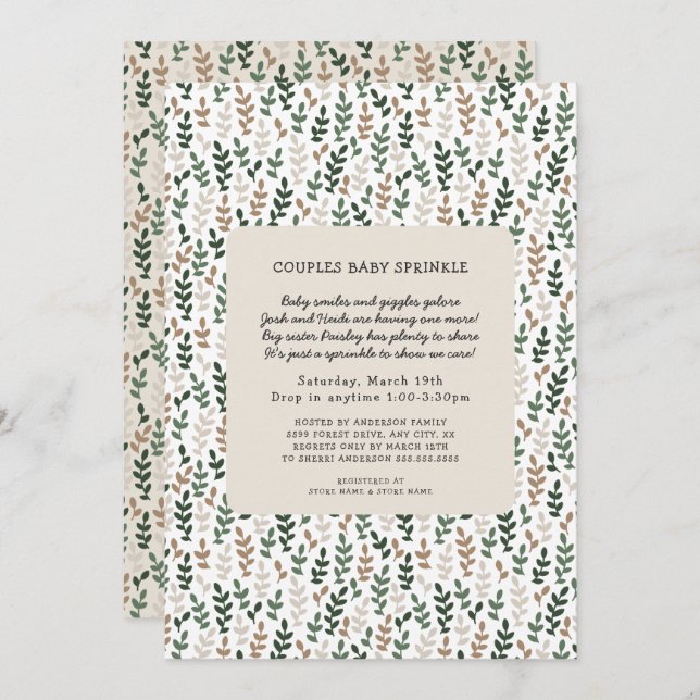 Greenery Couples Drop In Baby Sprinkle Invitation (Front/Back)