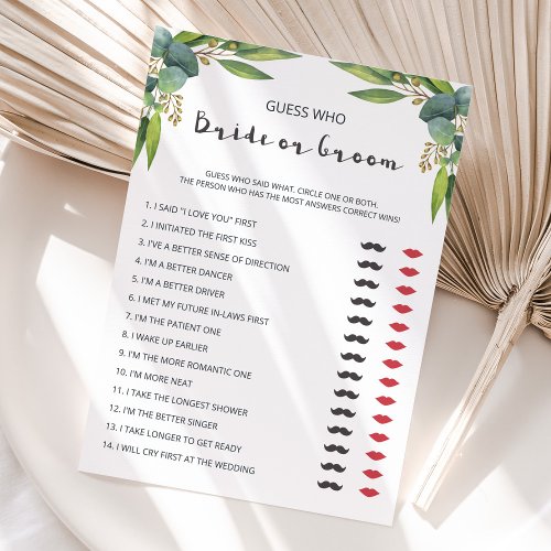 Greenery Couples Shower Game Bride or Groom