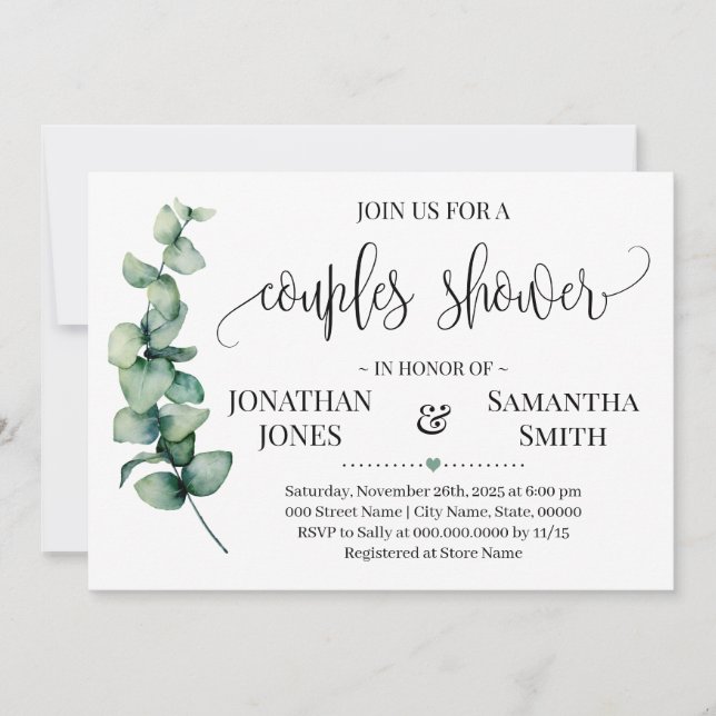 Greenery Couples Shower Minimalist modern Wedding Invitation (Front)