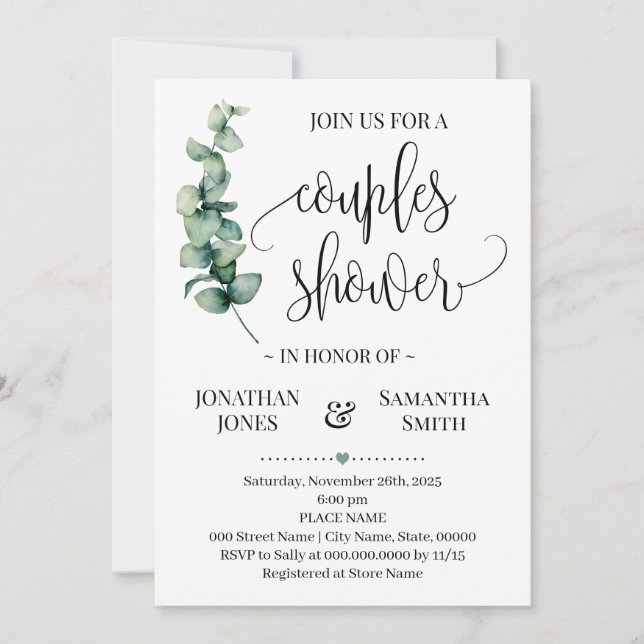 Greenery Couples Shower Minimalist Wedding shower Invitation (Front)