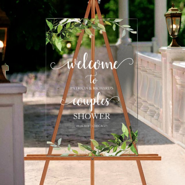 Greenery Couples Shower Welcome Acrylic Sign (Creator Uploaded)