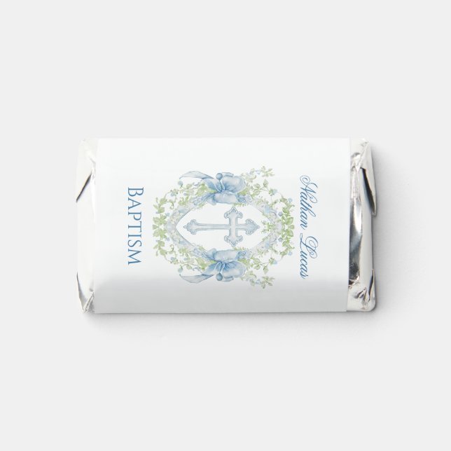 Greenery Crest Blue Cross Baptism Hershey's Miniatures (Front)