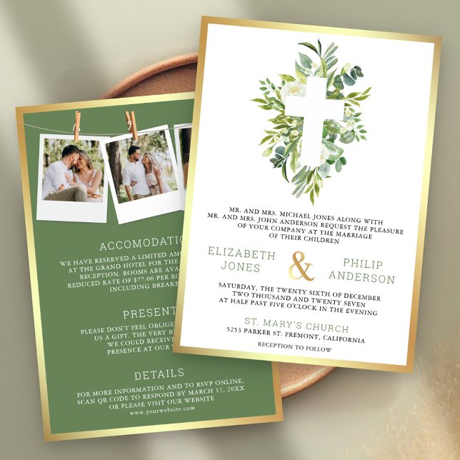 Greenery Cross All in One Catholic Wedding Invitation (Creator Uploaded)