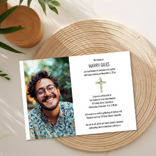 Greenery Cross Photo Death Notice and Funeral Invitation