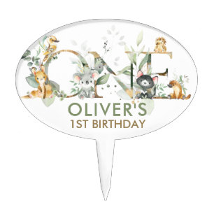 Greenery Cute Australian Animals One 1st Birthday Cake Topper