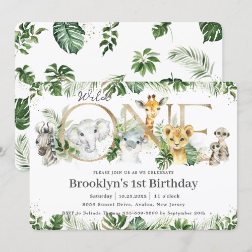 Greenery Cute Jungle Animals Wild ONE 1st Birthday