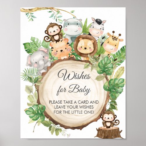 Greenery Cute Jungle Animals Wishes for Baby Sign