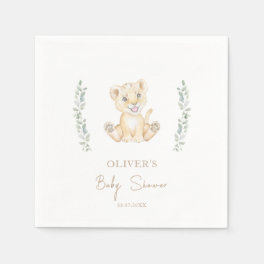 Greenery Cute Lion Safari Animals Baby Shower Napkins