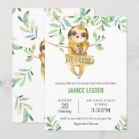 Greenery Cute Sloth Baby Shower Boy