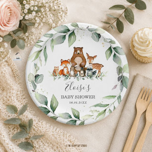 Greenery Cute Woodland Animals Baby Shower Neutral Paper Plates