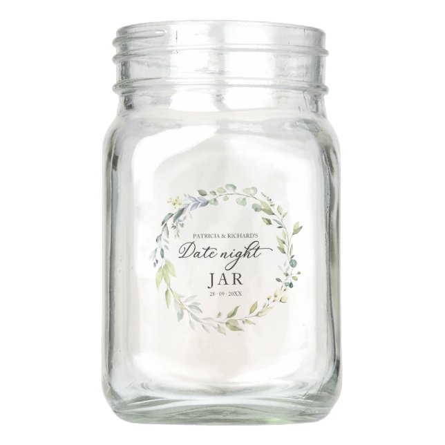 Greenery Date Night Jar Bridal Shower Wedding Jar (Front)