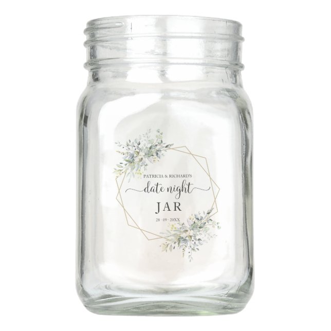 Greenery Date Night Jar Bridal Shower Wedding Jar (Front)