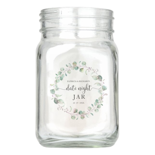 Greenery Date Night Jar Bridal Shower Wedding Jar (Front)