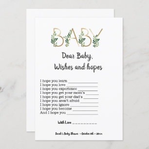 Greenery Dear Baby Hope Wishes Baby Shower Game Invitation