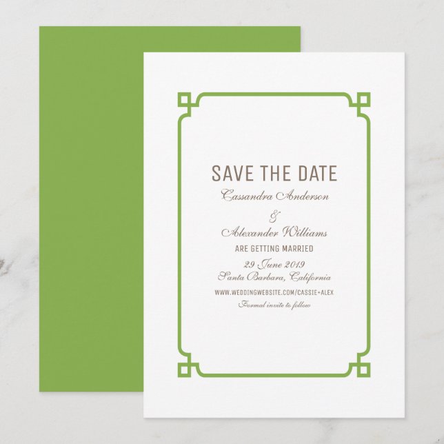 Greenery Deco Chic Save the Date Invite (Front/Back)