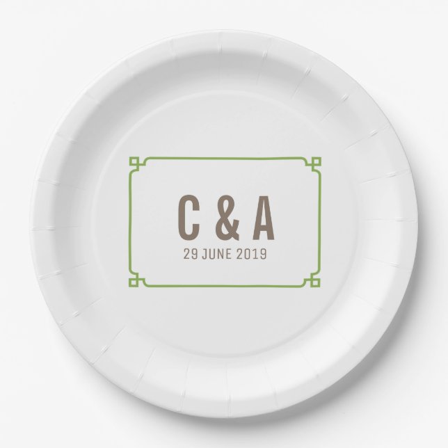 Greenery Deco Chic Wedding Paper Plates (Front)