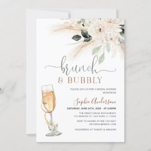 Greenery Desert Boho Pampas Grass Brunch & Bubbly Invitation