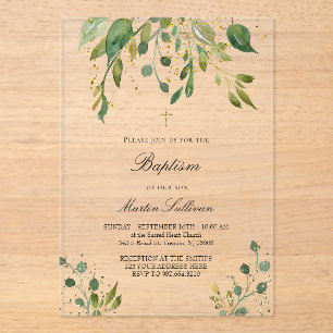 greenery design   Baptism Acrylic Invitations