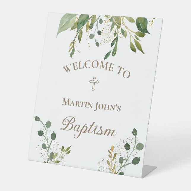greenery design Catholic Baptism welcome sign (Front)