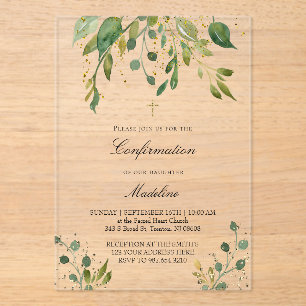 greenery design   Confirmation Acrylic Invitations