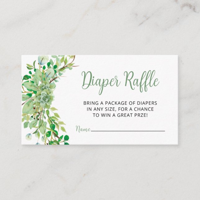Greenery diaper raffle baby shower enclosure card (Front)