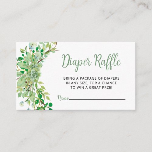 Greenery diaper raffle baby shower enclosure card