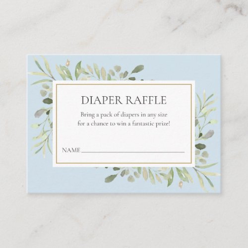 Greenery Diaper Raffle Blue Baby Boy Shower Enclosure Card