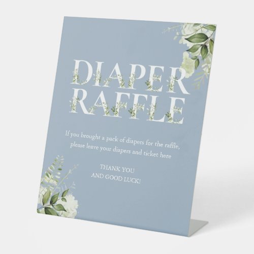 Greenery Diaper Raffle Dusty Blue Baby Shower Pedestal Sign