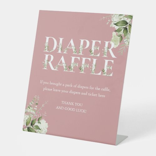 Greenery Diaper Raffle Dusty Rose Baby Shower Pedestal Sign