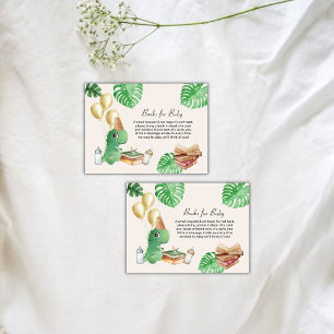 Greenery Dino Storybook Balloon Books Baby Shower Enclosure Card