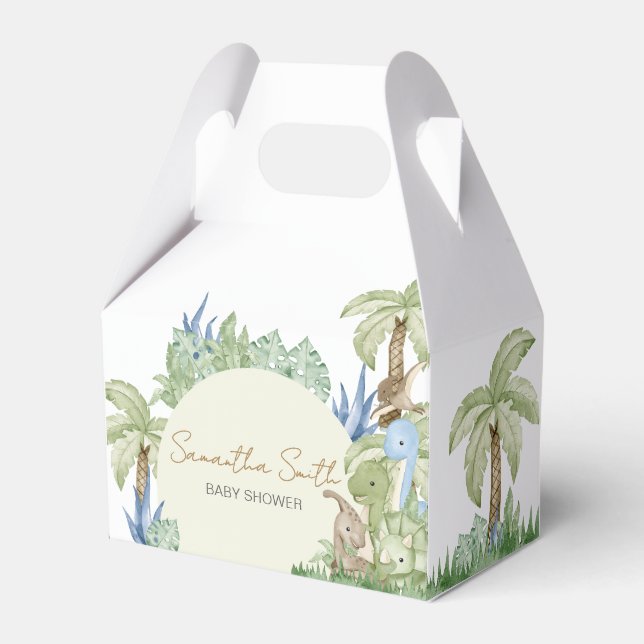 Greenery Dinosaur Baby Shower  Favor Boxes (Front Side)
