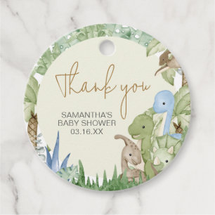 Greenery Dinosaur Baby Shower Round Favor Tags