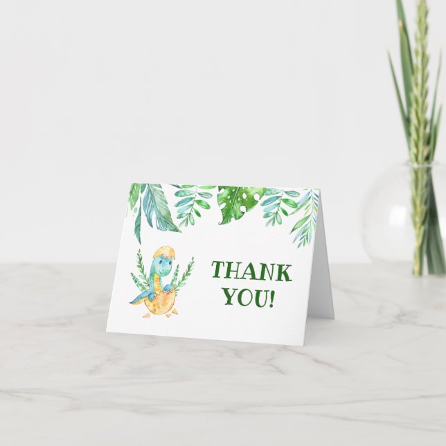 Greenery Dinosaur Baby Shower Thank You Card  (Front)