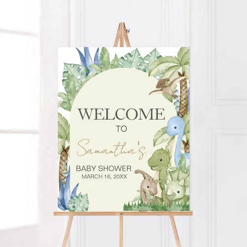 Greenery Dinosaur Baby Shower Welcome Poster