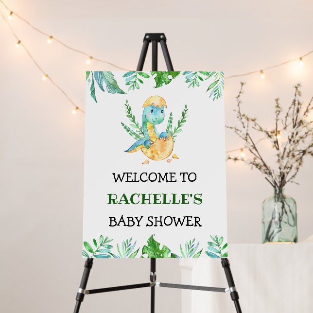 Greenery Dinosaur Baby Shower Welcome Sign (In Situ (Stand))