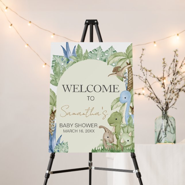 Greenery Dinosaur Baby Shower Welcome Sign (In Situ (Stand))