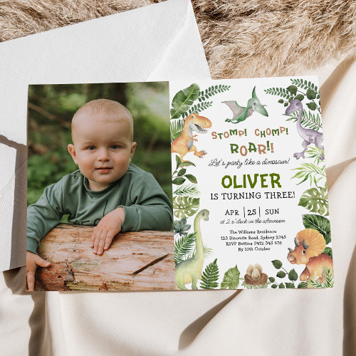 Greenery Dinosaur Jurassic Birthday Party Photo In