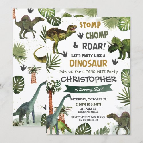 Greenery Dinosaurs Birthday Party Stomp Chomp Roar