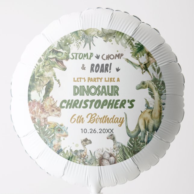 Greenery Dinosaurs Jurassic Boy Birthday Balloon (Front)