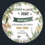 Greenery Dinosaurs Jurassic Boy Birthday Classic Round Sticker<br><div class="desc">Personalize these roar-some Dinosaur Birthday Party Round Sticker Labels with your own wording and details easily and quickly, simply press the Edit Using Design Tools button to further re-arrange and format the style and placement of the text. Featuring watercolor tyrannosaurus, triceratops, brontosaurus, spinosaurus and Jurassic greenery. (c) The Happy Cat...</div>