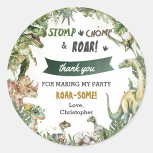 Greenery Dinosaurs Jurassic Boy Birthday Classic Round Sticker