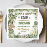 Greenery Dinosaurs Jurassic Boy Birthday Party  Napkins<br><div class="desc">Personalize these roar-some Dinosaur Birthday Party napkins with your own wording and details easily and quickly,  simply press the Edit Using Design Tools button to further re-arrange and format the style and placement of the text.  Featuring watercolor tyrannosaurus,  triceratops,   brontosaurus,  spinosaurus and Jurassic greenery.
(c) The Happy Cat Studio</div>