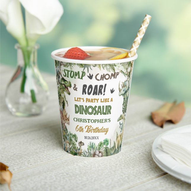 Greenery Dinosaurs Jurassic Boy Birthday Party  Paper Cups (Insitu)