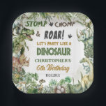 Greenery Dinosaurs Jurassic Boy Birthday Party  Paper Plates<br><div class="desc">Personalize these roar-some Dinosaur Birthday Party paper plates with your own wording and details easily and quickly, simply press the Edit Using Design Tools button to further re-arrange and format the style and placement of the text. Featuring watercolor tyrannosaurus, triceratops, brontosaurus, spinosaurus and Jurassic greenery. (c) The Happy Cat Studio...</div>