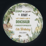 Greenery Dinosaurs Jurassic Boy Birthday Round Paper Plates<br><div class="desc">Personalize these roar-some Dinosaur Birthday Party paper plates with your own wording and details easily and quickly, simply press the Edit Using Design Tools button to further re-arrange and format the style and placement of the text. Featuring watercolor tyrannosaurus, triceratops, brontosaurus, spinosaurus and Jurassic greenery. (c) The Happy Cat Studio...</div>