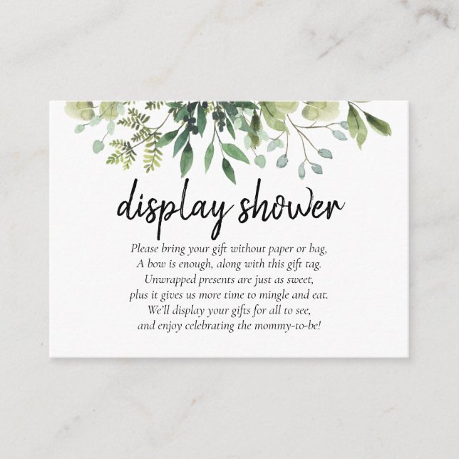 Greenery Display Shower Gift Request Enclosure Card (Front)